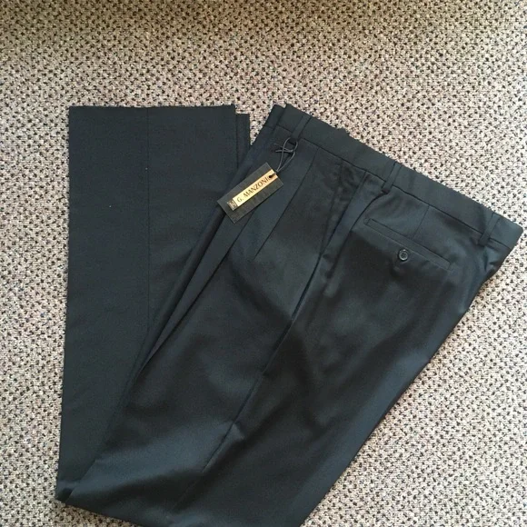 Gianni manzoni men’s dress pants black pleated wool super 150s 36w Italy 31 new